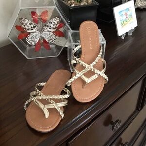 Charles Albert Metallic Gold Braided Strap Sandals